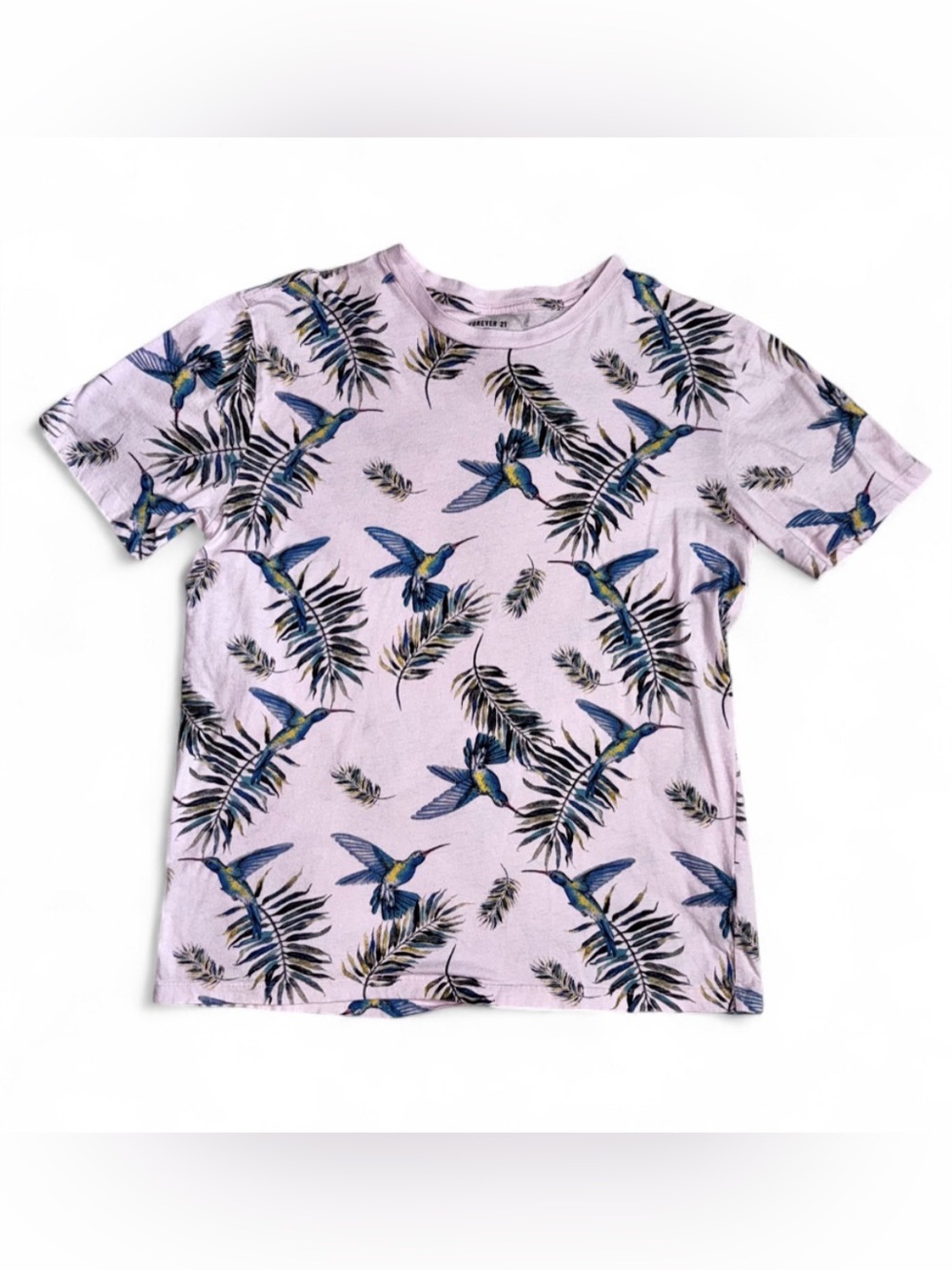 Mens Hummingbird Print Short Sleeve Crew Neck Tee in Blush Pink
